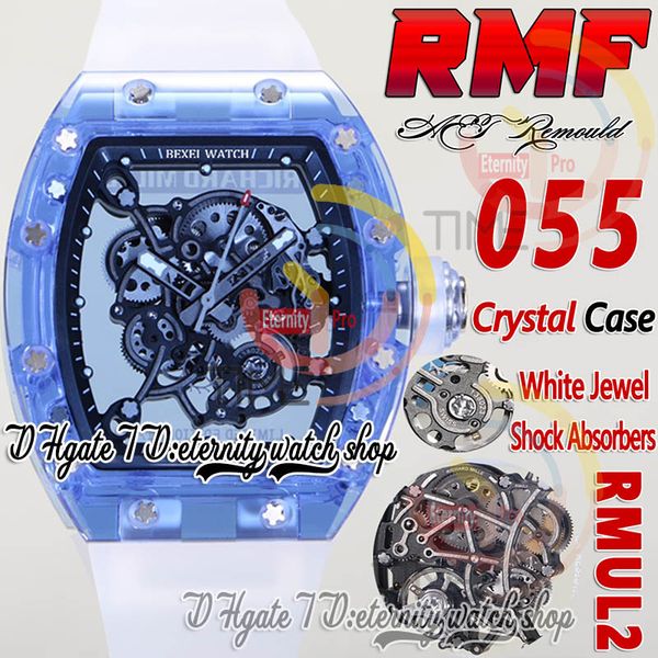 

rmf aet 055 mens watch rmul2 mechanical hand-winding true balance spring crystal blue case skeleton dial transparent rubber strap super edit, Slivery;brown