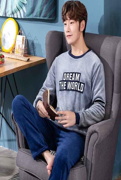 

autumn winter warm men039s pajama sets flannel thicken male pajamas letter print christmas pijamas men sleepwear pant pyja6748570, Black;brown