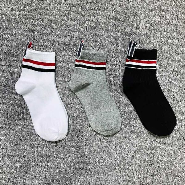 

men's socks tb thom men's socks luxury design classic ankle rwb striped cotton socks solid breathable casual all-match women socks, Black