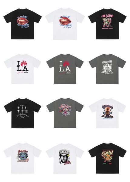 

2023 new designer hellstar brand casual cotton short sleeve men's and women's t-shirts, White;black