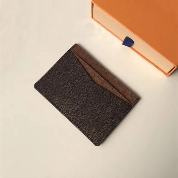 

card holder classic men women plaid check floral credit genuine leather mini small wallet with box2259, Brown;gray