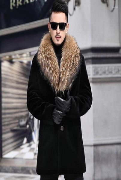 

men039s down men faux fur coat long trench jackets parkas018337921, Black