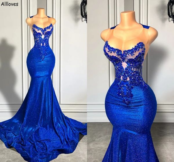 

royal blue women formal evening dresses long mermaid dazzling sequines beaded scoop sheer neck plus size second reception prom gowns formal, Black;red