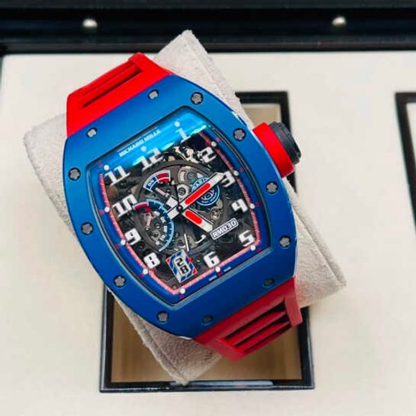 

luxury rm dress wrist watch richardmille casual wristwatches series rm030 blue ceramic side red paris limited dial 42.7 50 mm complete set y