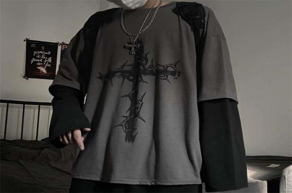

gothic goth style punk long sleeve mentshirt japanese streetwear fashion korean oversized y2k 2107212958513, White;black