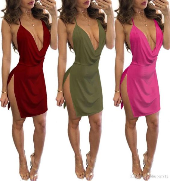 

casual drs bodycon dress women strapless v-neck summer clothes mini split backless club wear1752689, Black;gray