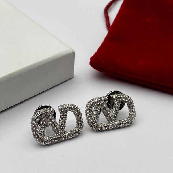 

luxury gold stud earring letter v logo brand woman hoop earing designer valentinolies jewelry crystal earrings 678, Golden;silver