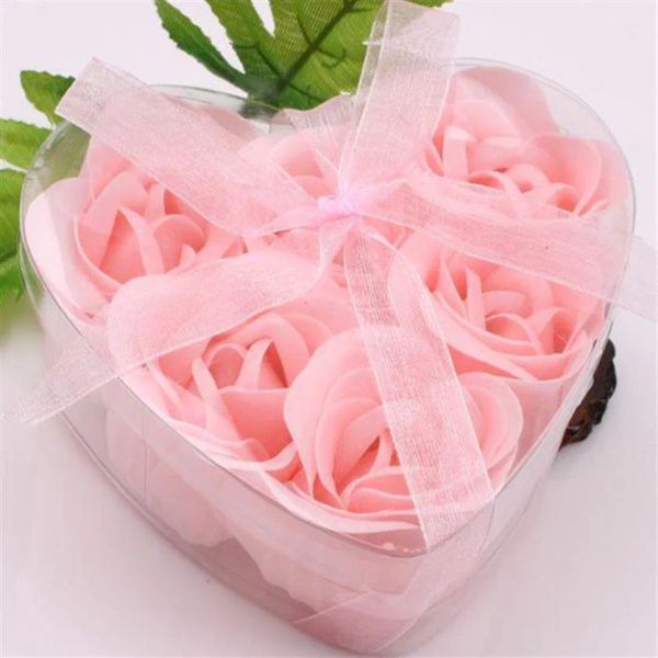 

12 boxes 6pcs pink decorative rose bud petal soap flower wedding favor in heartshaped boxzz