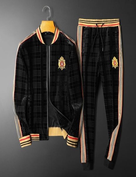 

2020 autumn and winter new men039s gold velvet is a comfortable suit fashion embroidery men039s casual sports suit temperame9884586, Gray