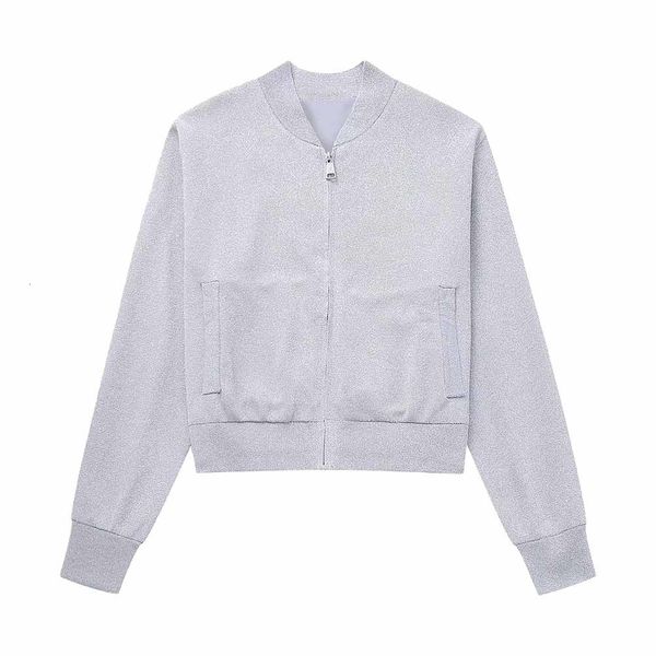 

women's jackets traf fall 2023 metallic thread knit bomber jacket coat female casual short elegant pocket mujer 2142121 230821, Black;brown