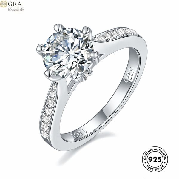 

classical fine jewelry ring for women gra 1ct moissanite authentic 925 sterling silver finger ring ready to ship, Slivery;golden