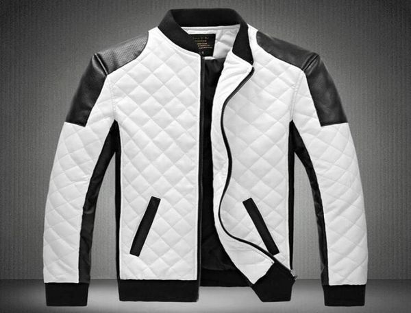 

designer jacket men039s stand collar pu leather jacket coat black and white color matching large size motorcycle leather9513509, Black;brown