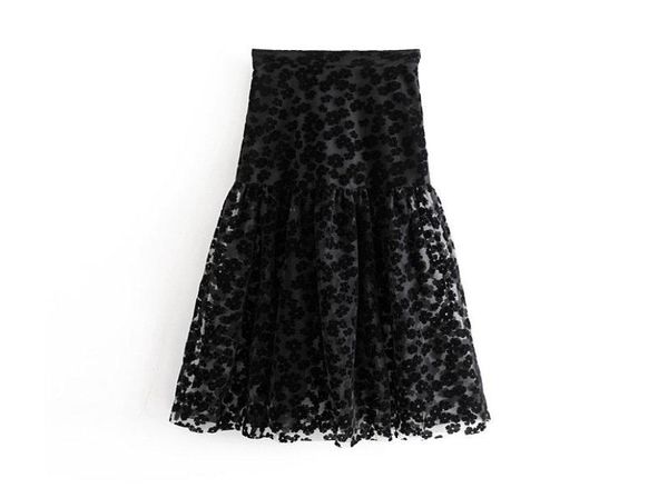 

skirts 2021 women high street floral embroidery mesh vestidos black long skirt faldas mujer ladies side zipper chic5744458