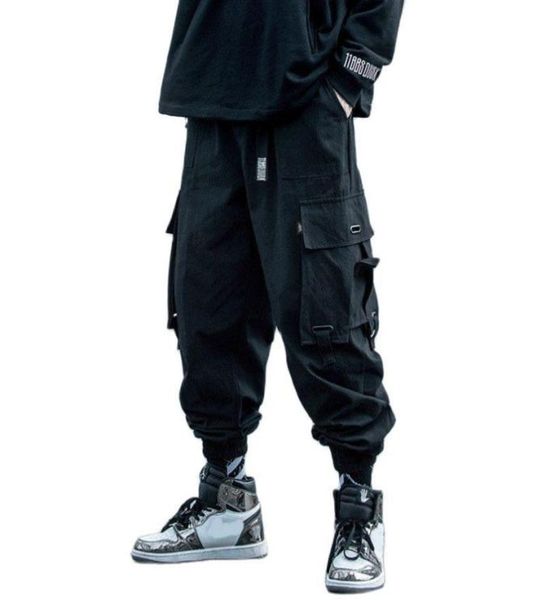 

men039s pants spring oversized harem men drawstring cotton cargo trousers hip hop streetwear loose hiphop clothing 20212855885, Black