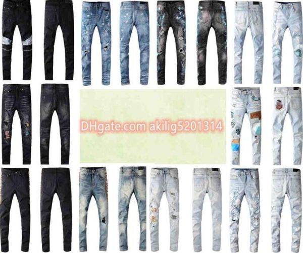 

2021 mens designer jeans trendy knee fold features zipper motorcycle pants stretch slim fit european and american denim men039s8614191, Blue
