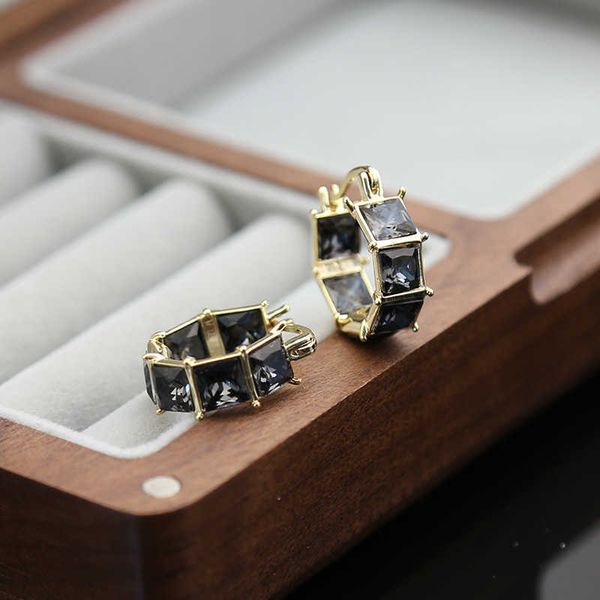 

light luxury square black zircon earrings for women with advanced feeling temperament fashion and personalized design versatile earrings, Golden