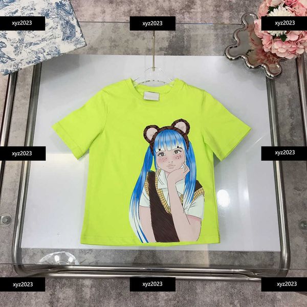 

23ss kids short sleeve baby t-shirt child clothing summer blue hair girl print breathable round neck new product size 100-150 cm feb20