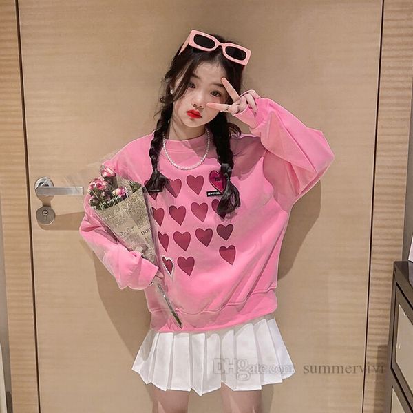 

teenagers love heart printed sweatshirt big girls round collar long sleeve pullover 2023 autumn old kids loose casual jumper z3635, Black