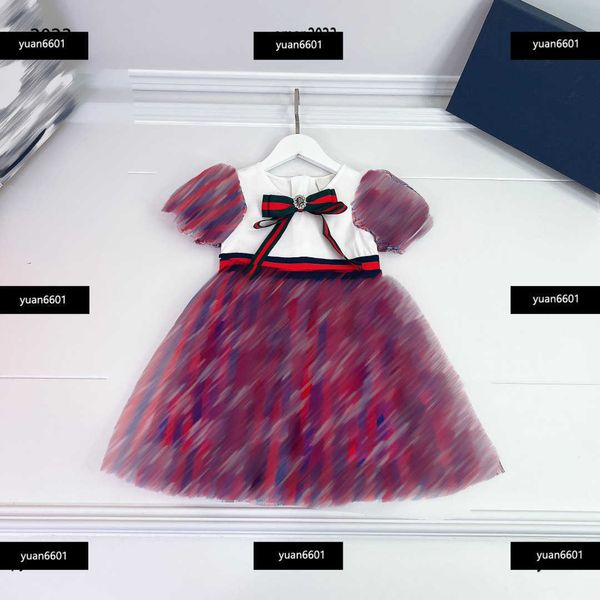 

luxury designer lace cuffs dress baby dress lapel design girl dress chest bow decoration skirt summer products, Red;yellow