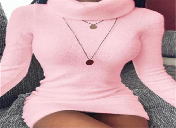 

casual dresses autumn winter women mini dress turtleneck warm long asleeve plush bodycom solid color package hip tunic vestid5962634, Black;gray