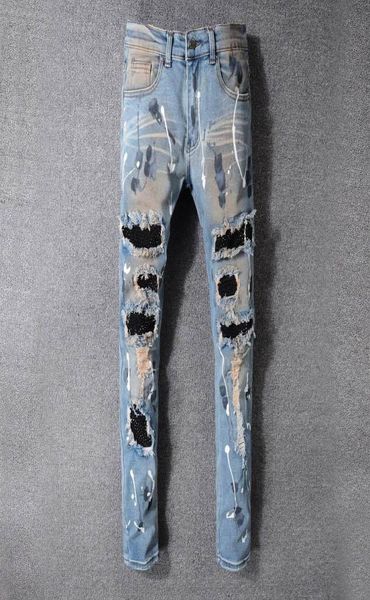 

famous brand mens designer jeans slim fit mens skinny jeans men women motorcycle biker hip hop distressed ripped jeans pants1647270, Blue