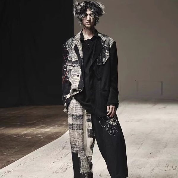 

men's suits blazers 24ss loose casual spaper colorblocked printed suit jacket 230818, White;black