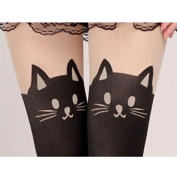 

151206 new summer women cute cat tail leggings female catoon stocking sheer pantyhose stockings long stocking quality f3953744, Black;white