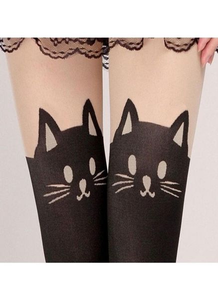 

151206 new summer women cute cat tail leggings female catoon stocking sheer pantyhose stockings long stocking quality f7274211, Black;white