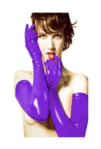 

plus size s6xl wet look pvc long gloves women five fingers arm length gloves faux leather cosplay costume accessory7355031, Silver