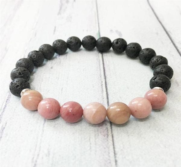 

mg0490 8 mm rhodonite lava stone stacking wrist mala bracelet energy protection bracelet for women emotional balance jewelry258t4858773, Black