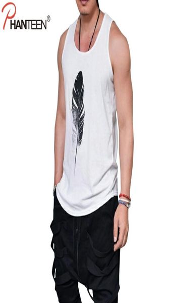 

whole phanteen summer sleeveless tank feather print white black loose tanks workout excercise fashion vests men brand cl8040549
