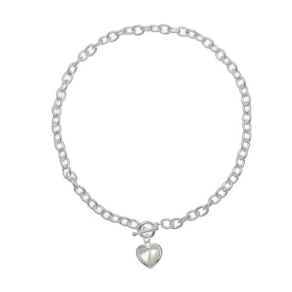 

love shell ot buckle necklace female ins all simple collar bone neck chain korean minority design creative jewelry, Silver