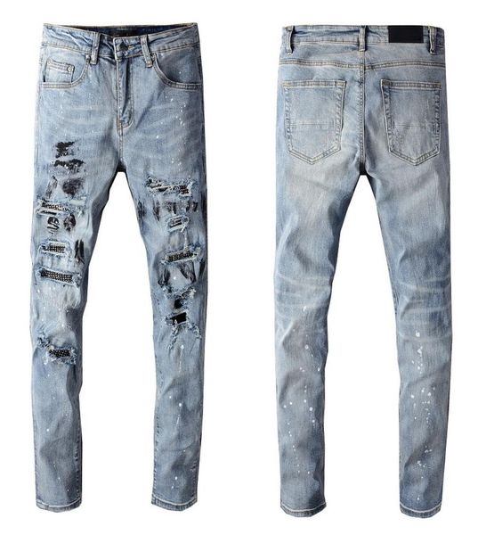 

man blue pants skinny slim jeans ripped fit cult biker moto hip hop street fashion for young mens guys stretch rivet patch straigh1085907