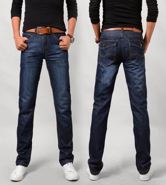

men jeans long pants loose straight leg business casual logo stretch mens pant spring and fall style3314307, Blue