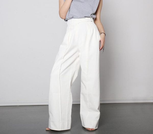 

silhouette chic white wide leg pants women high waist fashion trousers pleated streetwear high fashion autumn summer minimalism7001752, Black;white