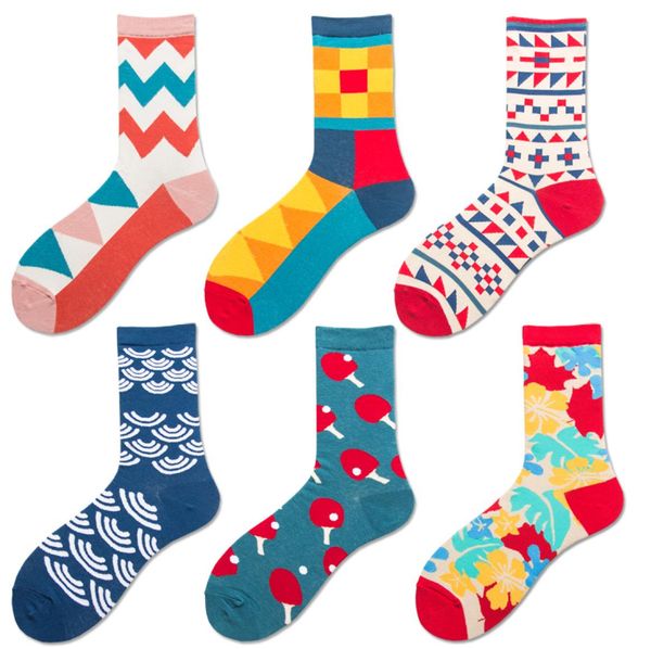 

mens happy color mens fashion print socks cotton sports striped plaid comfortable warm socks sports socks2574112, Black