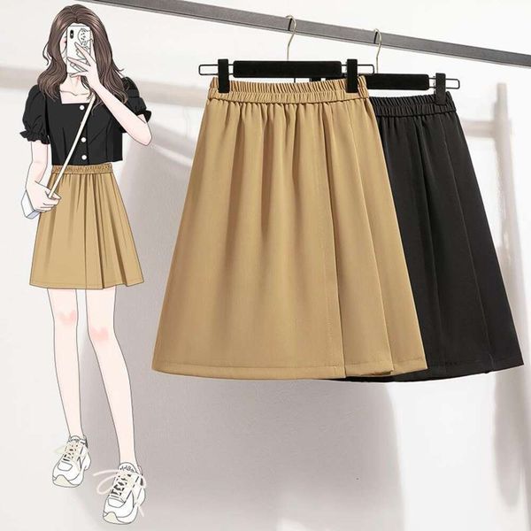

suit pleated skirt womens summer loose large size high waist slimming a line, Black