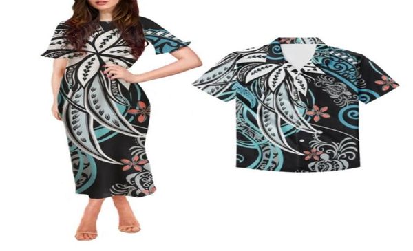 

party dresses couple polynesian clothing womens dress samoa tribal women short sleeve maxi matching men shirts3437253, White;black
