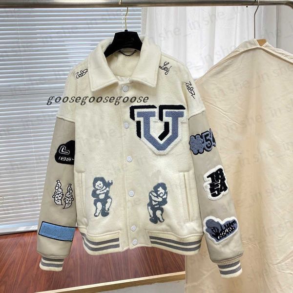 

designer mens jackets woman fashion varsity jacket casual loose leather coat luxury classic letter outerwear coats man womens 23fw s-xl, Black;brown