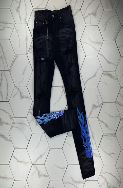

hm535 mens jeans distressed motorcycle biker jean rock skinny slim ripped hole stripe fashionable snake embroidery de4292446, Blue