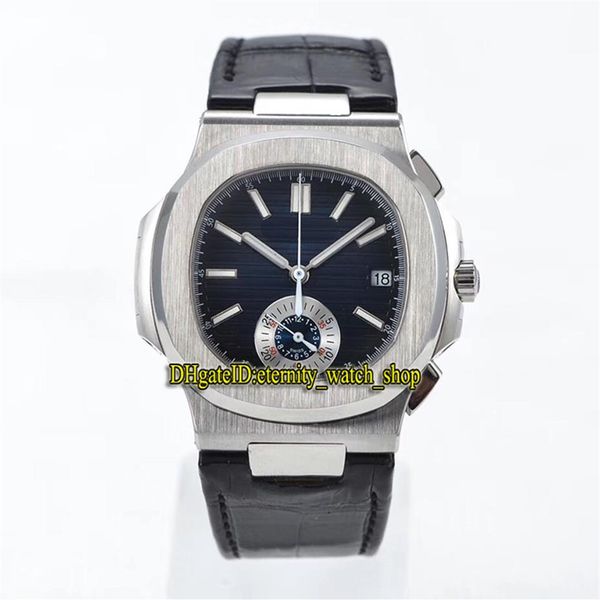 

tw version sport nautilus 5980r-001 blue dial cal ch 28-520 c automatic chronograph 5980 luminous mens watch leather luxury ba243p, Slivery;brown