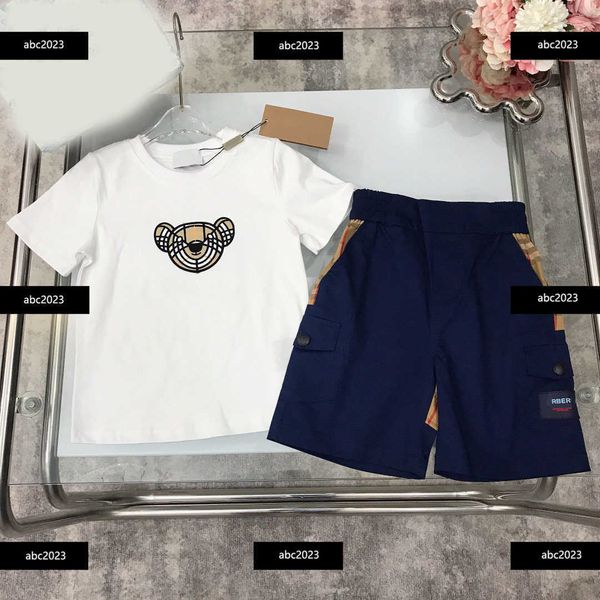

new kids clothes child sets baby dress summer 2pcs logo pattern t-shirt and plaid shorts new product size 100-150 cm mar08, White