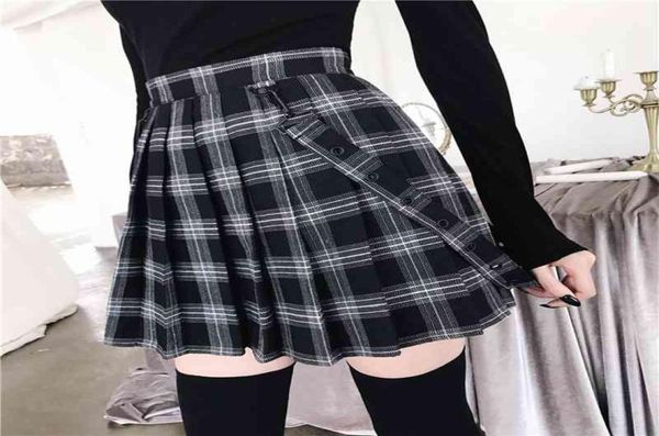

imily bela gothic vintage plaid mini skirt women suspender strap pleated aline skirts high waist casual plus size faldas t2003246439569, Black