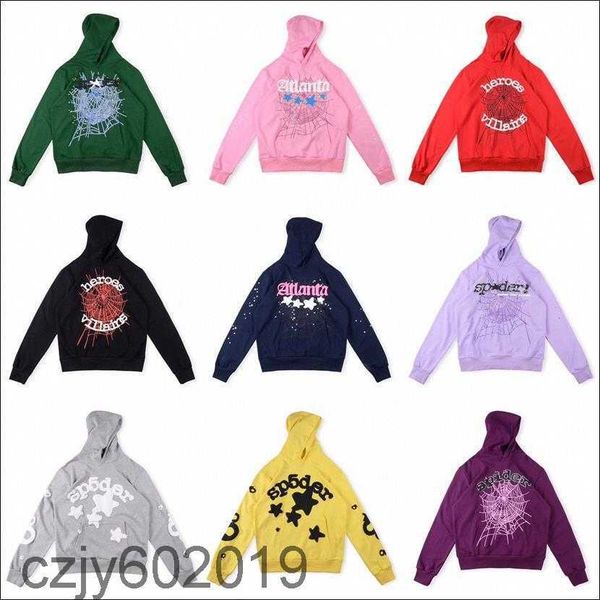 

chaopai 555555 foaming letters spider web printed men and women's sweater hoodie, Black