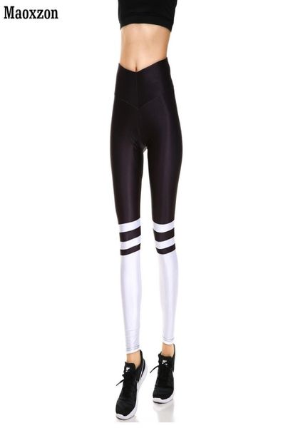 

maoxzon womens high waist workout fitness slim leggings trousers for female striped print gymnasium elastic skinny pants xs1941193, Black