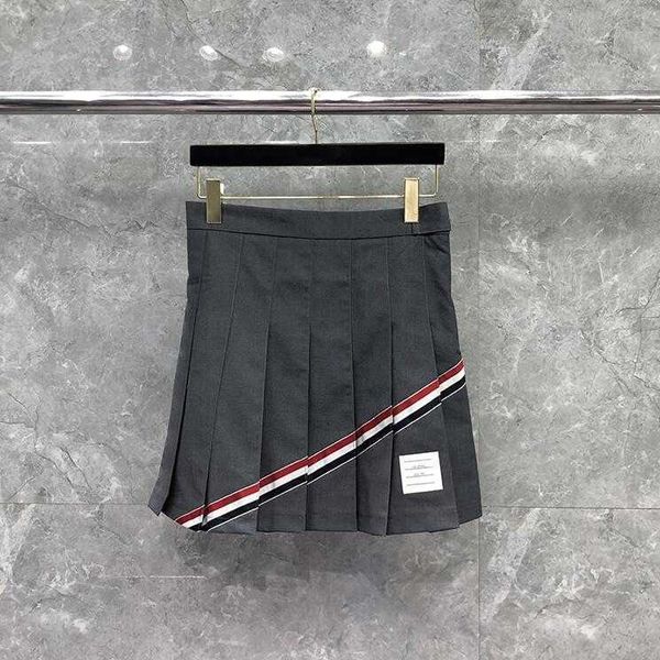 

2023 fashion tb thom brand skirts women slim fit skirts above knee length patchwork casual summer high waist short pleated skirt erw9, Black