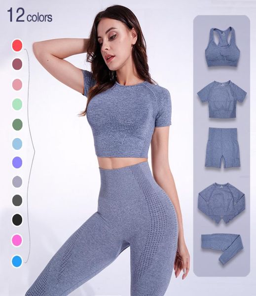 

235pcs seamless tracksuits women yoga set workout sportswear gym clothing fitness long sleeve crop high waist leggings sport8299810, Gray