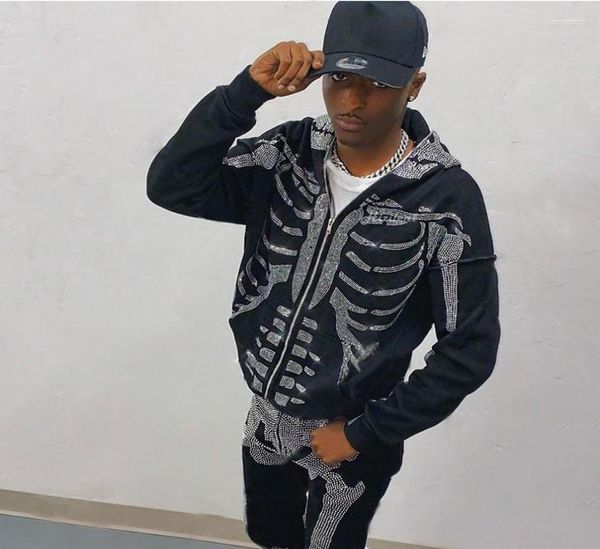 

men's hoodies men's american fashion -selling rhines skeleton print black y2k gothic long-sleeve full zip hoodie oversized9253891