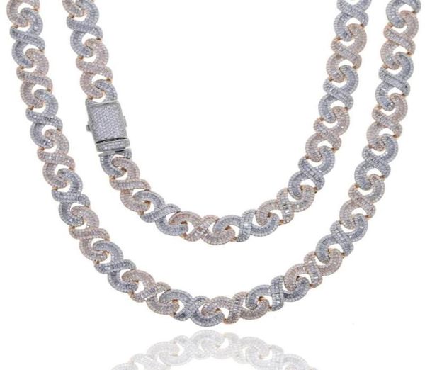 

chokers 5a cubic zirconia iced out bling hip hop men boy jewelry two tone rose gold color rectangle cz infinity cuban necklace3898709, Golden;silver