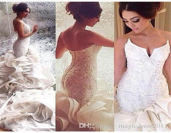 

2020 lace mermaid sweetheart wedding dresses with long tulle sweep train bride gowns vestido de noiva23413062225369, White